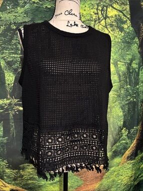 SHEIN Black Crochet Fringe Tank Top